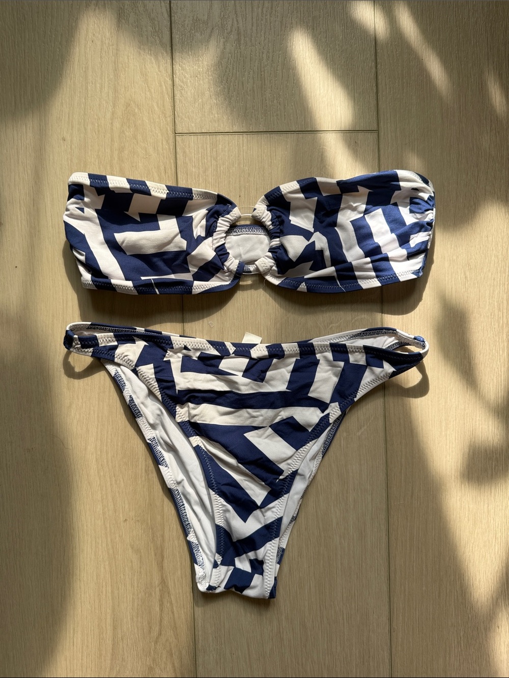 SOLID & STRIPED Navy and White Geometric Bandeau Bikini